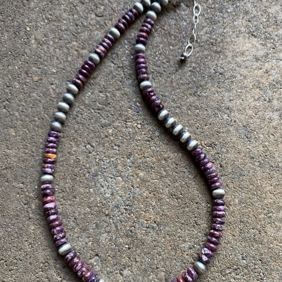 S.Silver Purple Spiny Oyster W Pears Bead Necklace - Picture 2 of 12